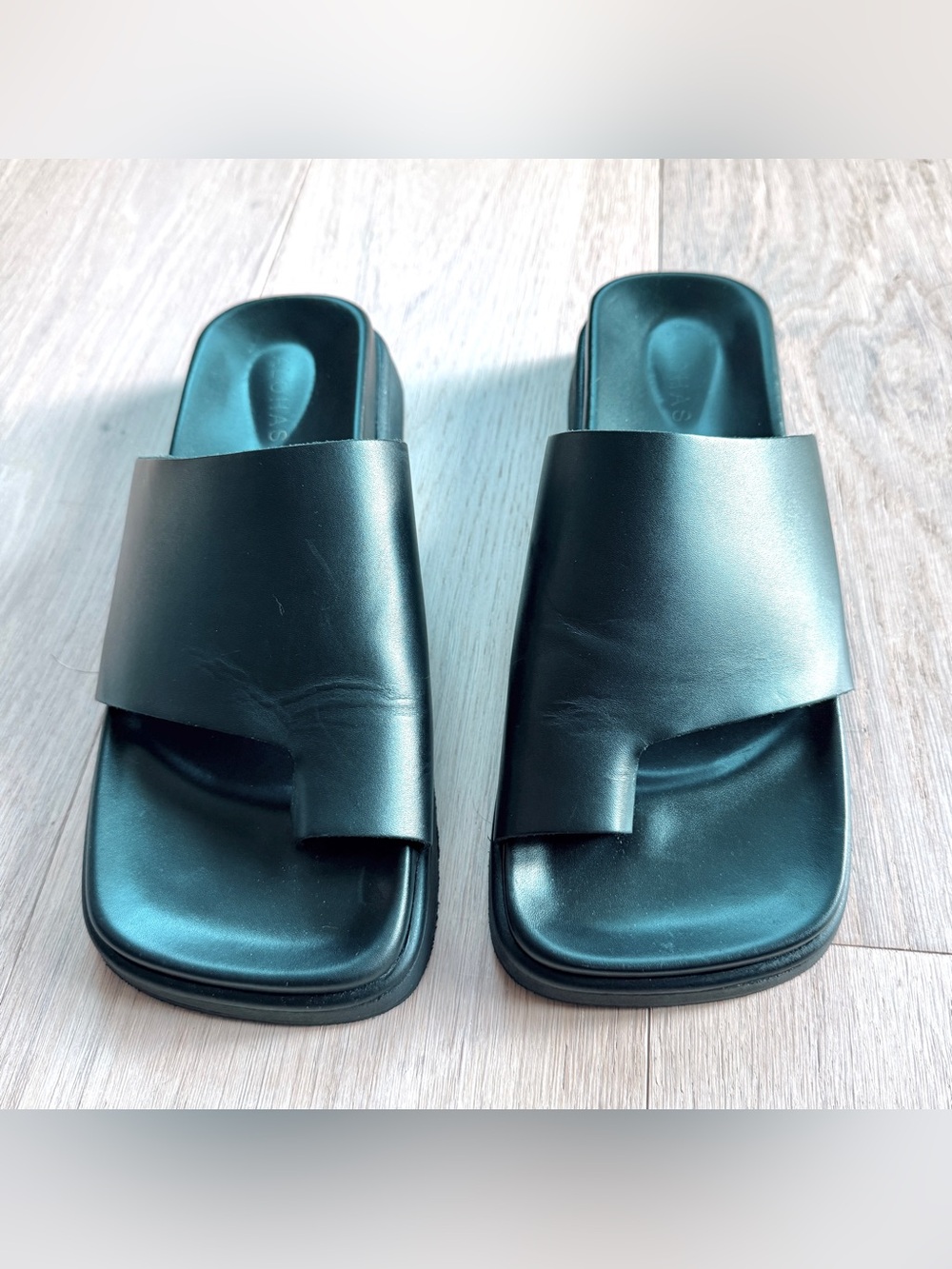ALOHAS Black Wide-Band Toe-Ring Slide Sandals Size 9.5 40